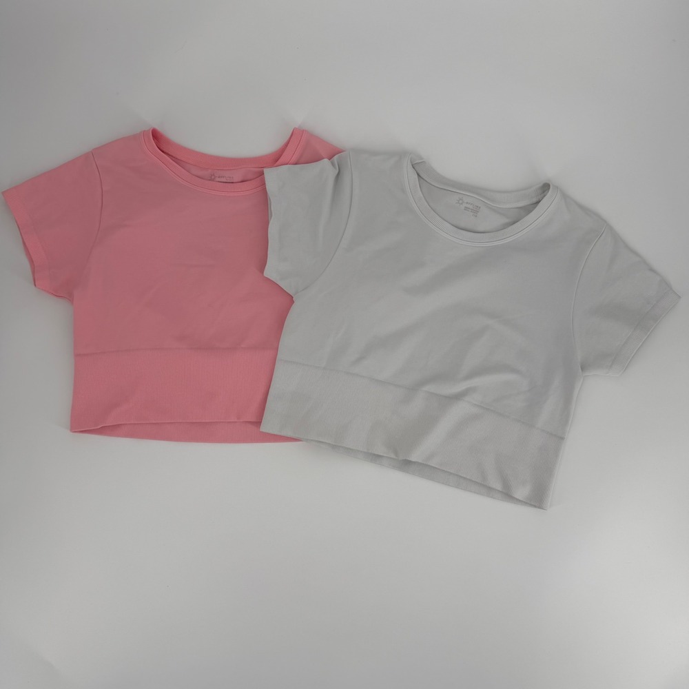 OFFLINE by Aerie Seamless Workout Crop Top Womens Large White Pink Pickleball